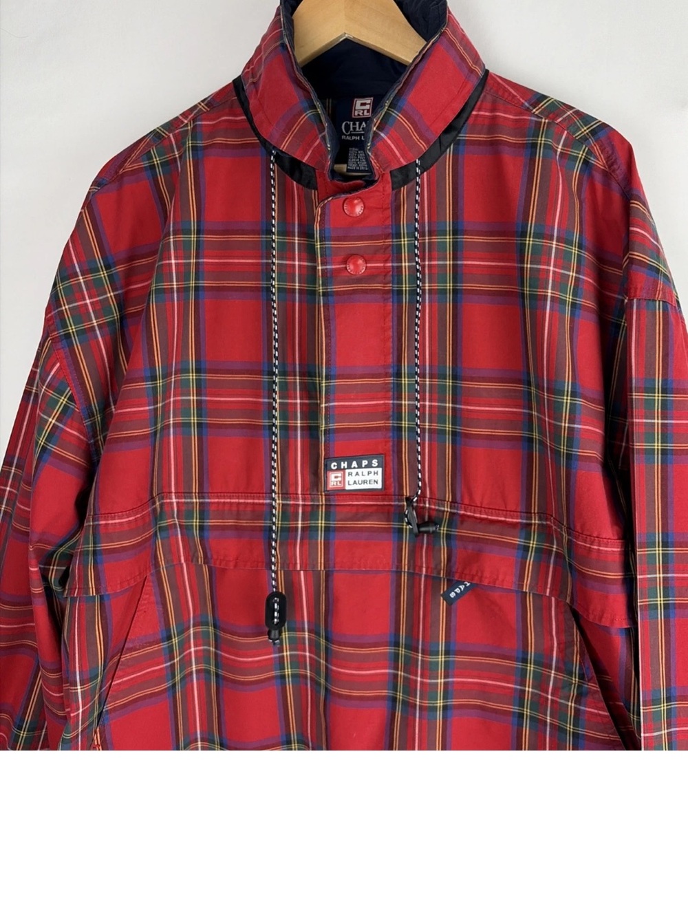 CHAPS Polo Ralph Lauren Men’s Sz XL Red plaid 1/4 zip hooded jacket
